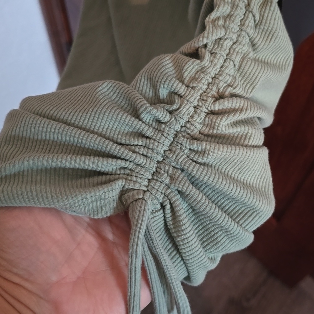 Lulu's Sage Green Ribbed Drawstring Ruched Bodycon Dress NWT - Picture 8 of 10